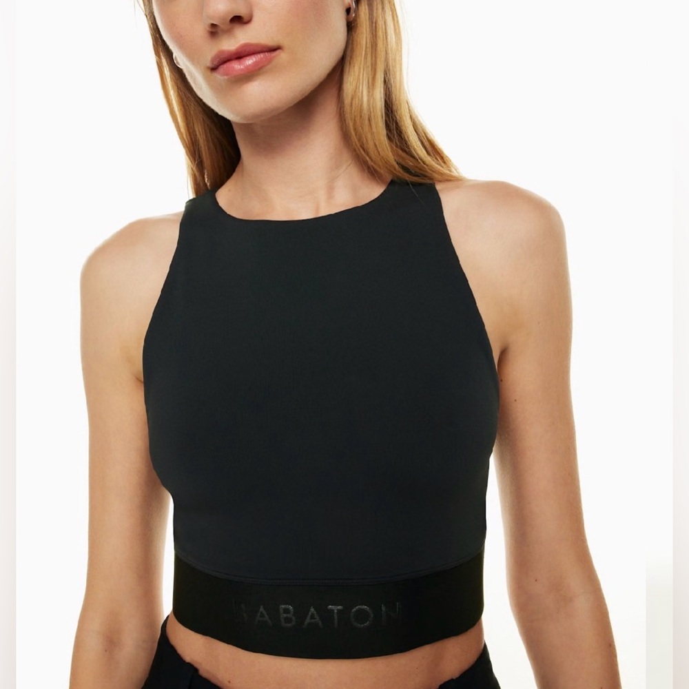 BABATON Black High Neck Cropped Athletic Top